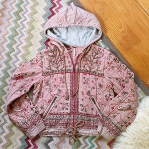 Free People Hoodie Jacket Pink Play My Song Quilted Jacket Embellished XS